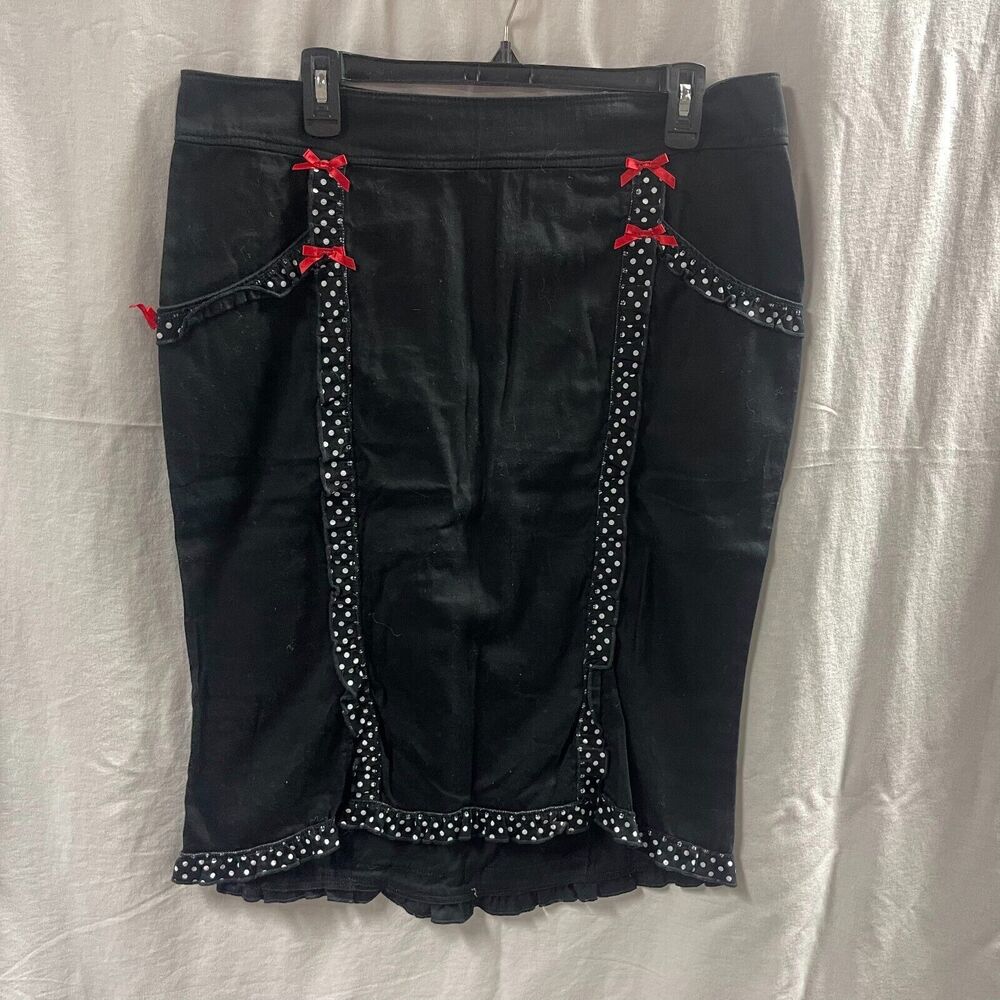 Pinky Pinups Black Pencil Skirt White Polka Dot and Red Bows 2XL Zip Up Back